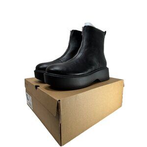 Portland Boot Company Boots 11 Front Zip Black Faux Leather Lug Sole Bikercore